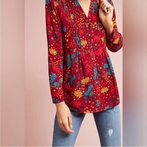 Anthropologie Maeve red button down floral top 4